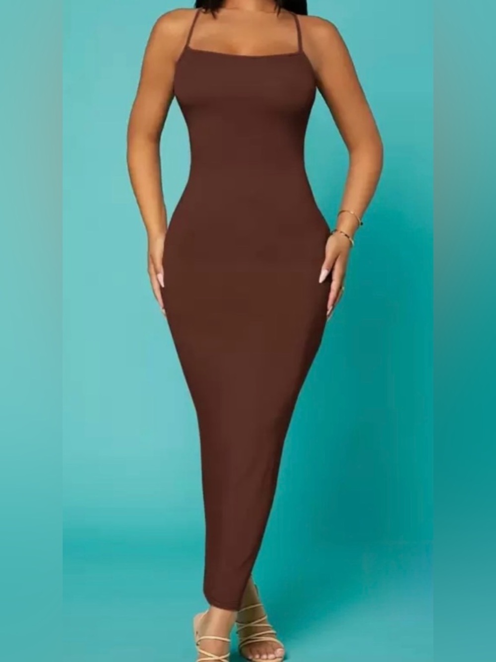 Pretty Little Thing Sleek Brown Slip Midi Dress